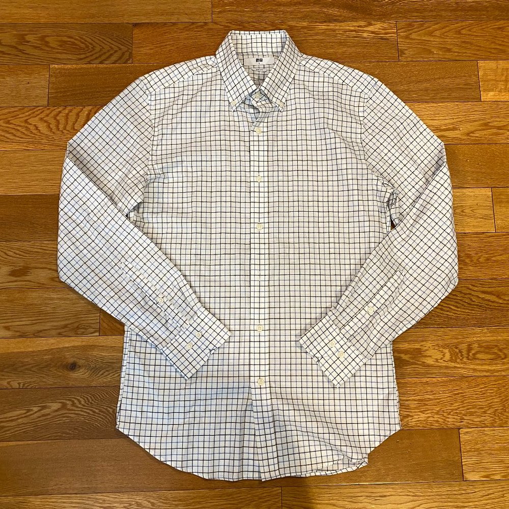 Uniqlo Mens Long Sleeve Button Down Slim Fit Plaid Checkered Shirt Small NWOT